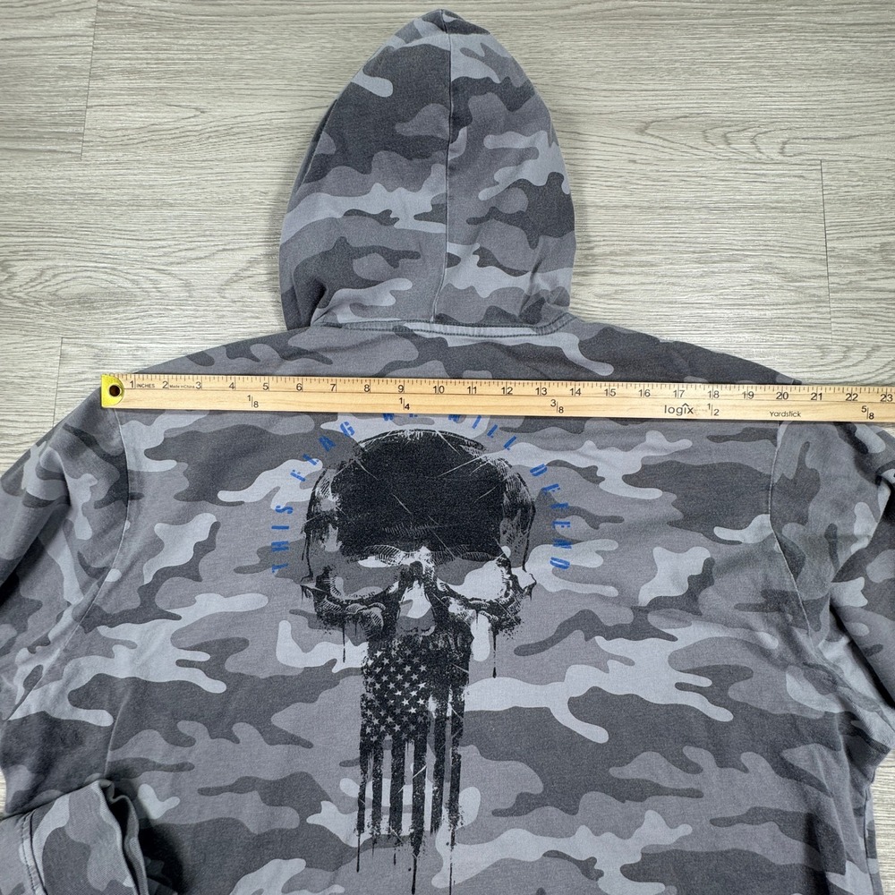 Howitzer Men's Hoodie Grey Camo 2XL Skull Flag Graphic Patriot Mfg Pullover - Picture 10 of 10